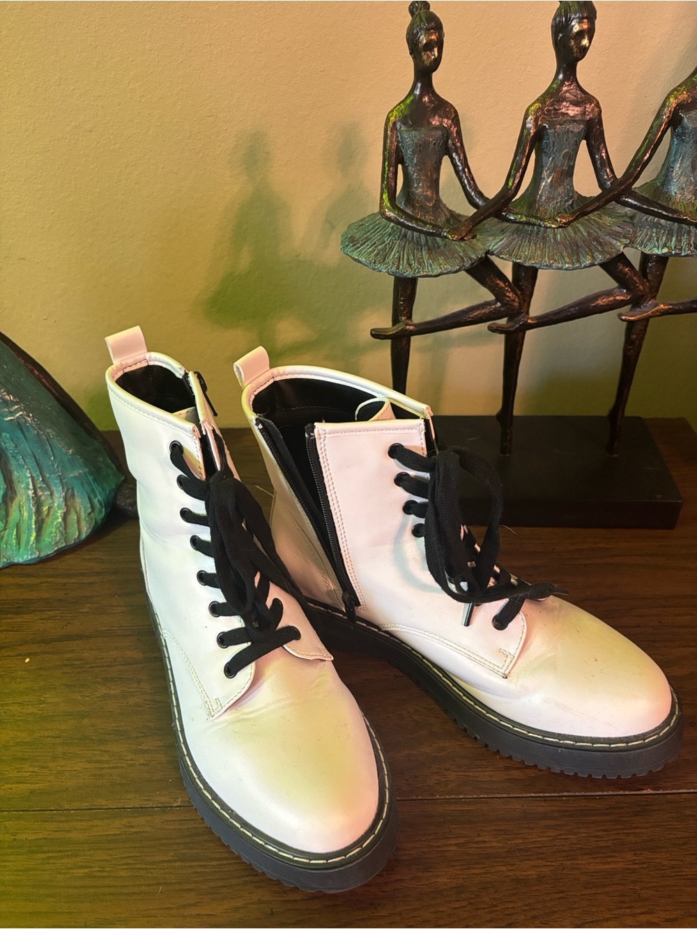 Madden Girl White Combat Boots with Black Laces